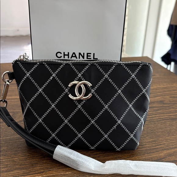 Chanel Black Quilted Wristlet/ cosmetic bag - Picture 1 of 4